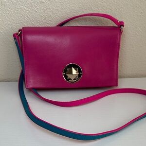 kate spade Fuchsia Leather Crossbody with Teal-Trim Strap and Gold Accent